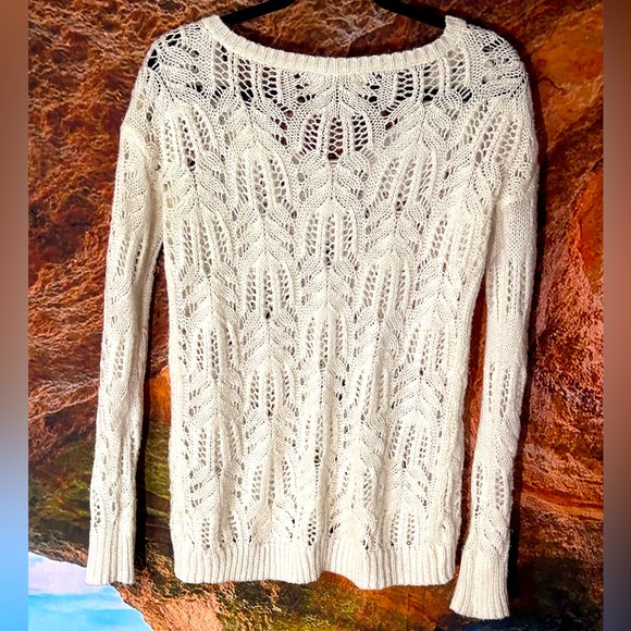 Ivory Open Knit Sparkling Vintage Long-sleeve pull over sweater by Decree - Picture 3 of 10